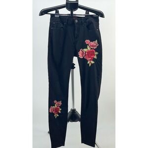 Vintage Guess Black Denim‎ Embroidered Floral Skinny Jeans Casual Stylish sz 6
